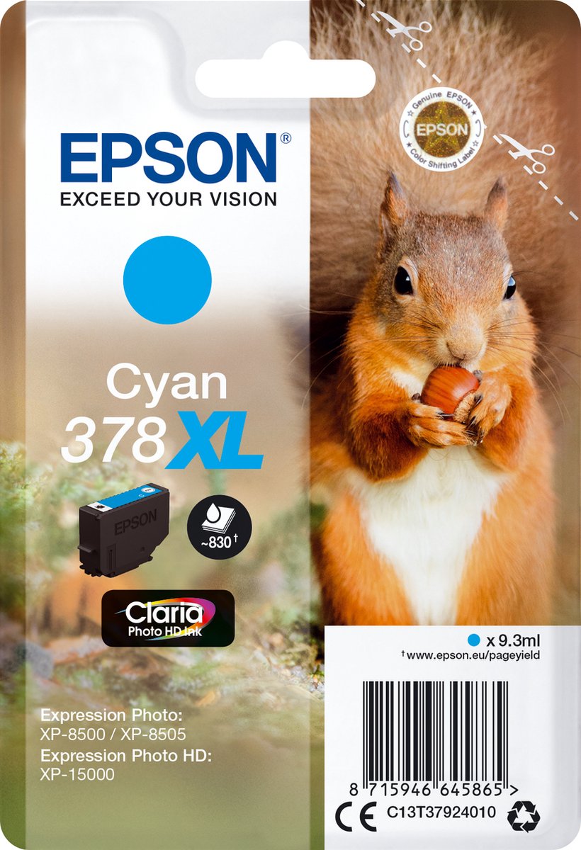 Epson 378XL 9.3ml 830pagina's Cyaan inktcartridge - [C13T37924010]