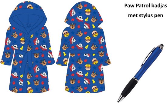 Paw Patrol Nickelodeon Badjas met capuchon - Kamerjas met Stylus Pen. Kleur Koningsblauw. Maat 110/116 cm - 5/6 jaar.