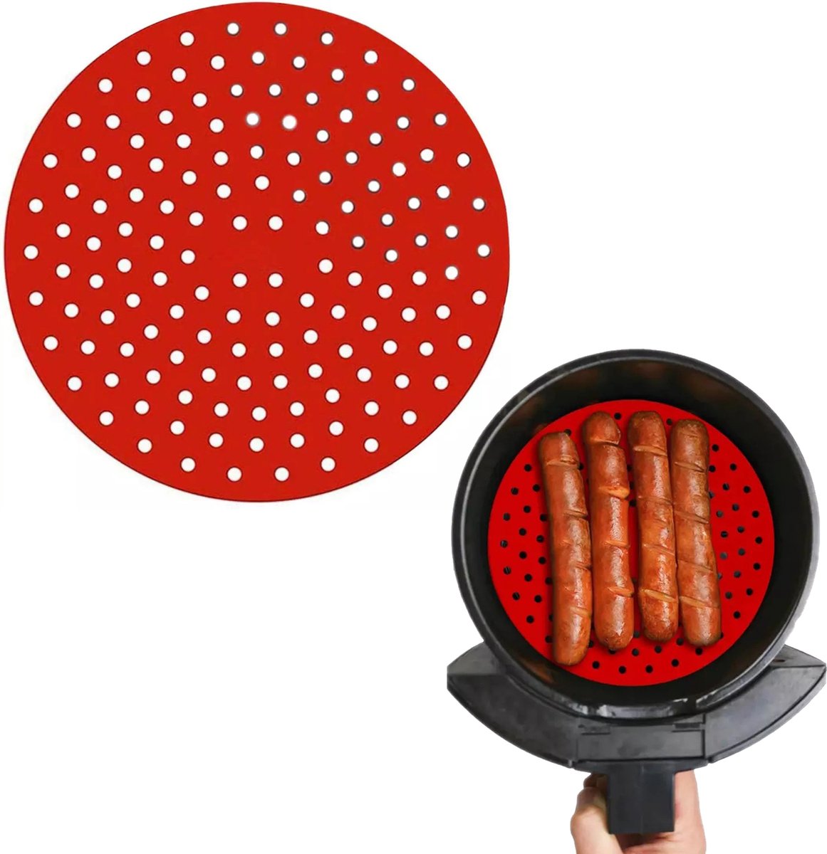 Siliconen AirFryer Bakmat Rond 9 Inch (22.8cm) - Rood - AirFryer Bakje