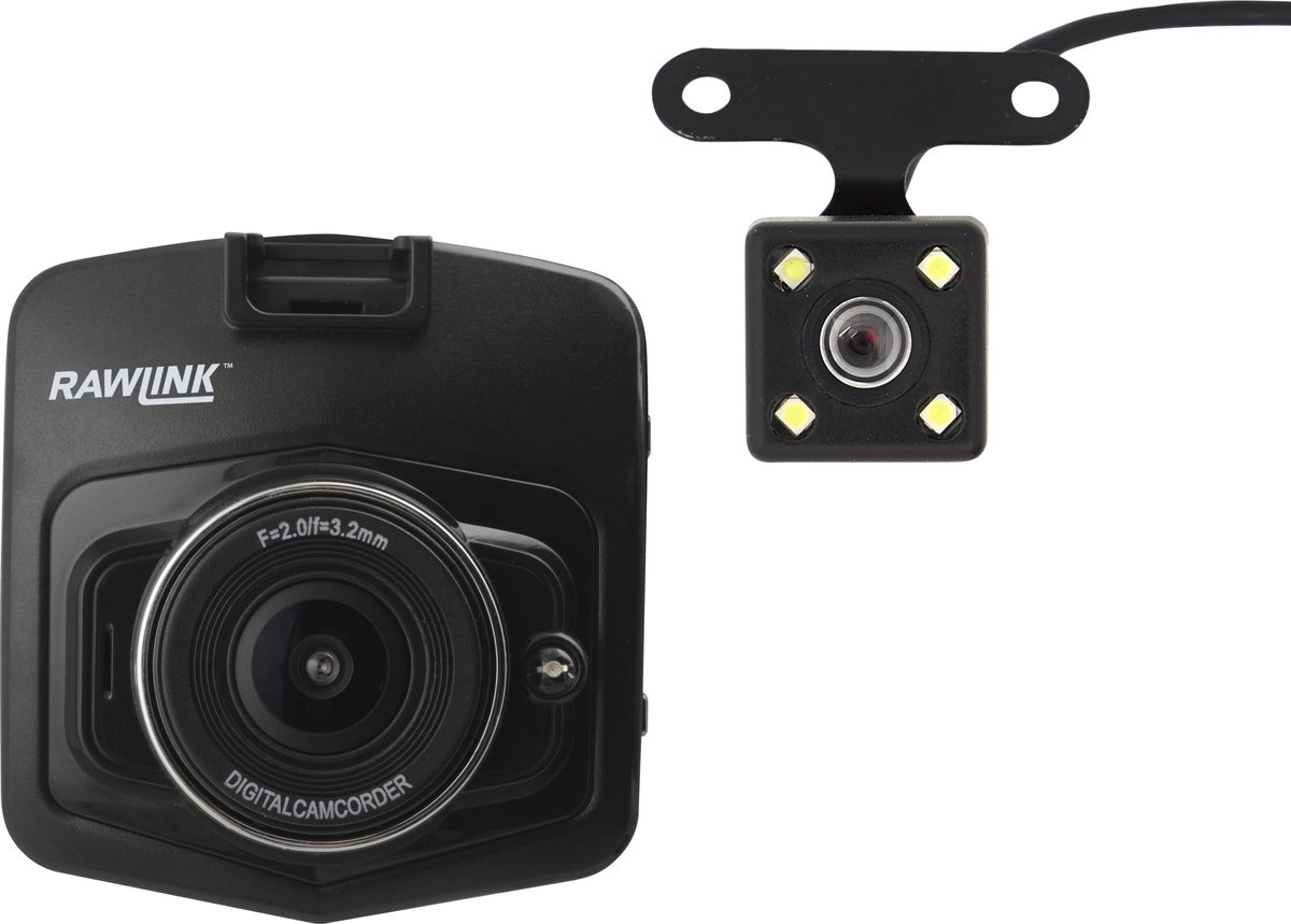 Rawlink Dashcam voor auto - FULL HD - Met Waterdichte Achtercamera - LCD Scherm - Nachtvisie - Groothoeklens - Beeldstabilisatie