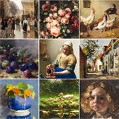 UNIEK & STIJL- Wenskaarten set met envelop - 9 kaarten zonder tekst - 14.8 x14.8 cm - Johannes Vermeer- melkmeisje- Roosenboom- Arntzenius - kunstkaarten - hoogwaardige kwaliteit