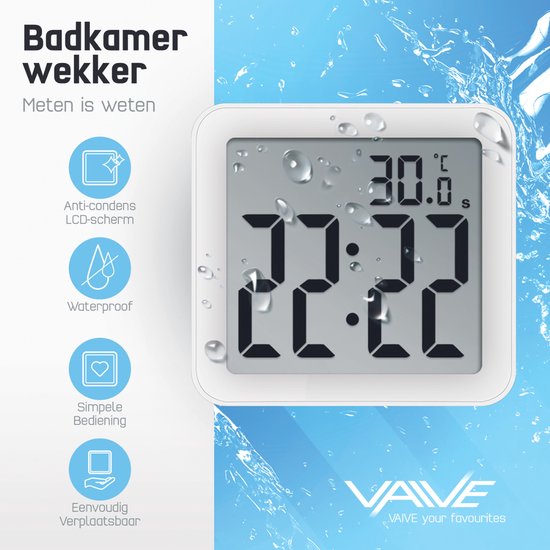 onannos Badkamerklok, waterdichte douche-timer, digitale wandklok met