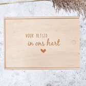 Voor altijd in ons hart | bewaarkist | 30 x 21 x 15 cm | met schuifdeksel | bewaarbox | memorybox | herinneringskist