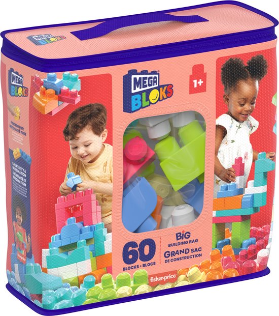 MEGA Bloks First Builders 60 Maxi Blokken Met Tas Roze - Constructiespeelgoed
