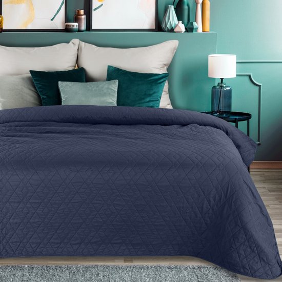 Oneiro’s luxe BONI Type 2 Beddensprei blauw - 200x220 cm – bedsprei 2 persoons – beddengoed – slaapkamer – spreien – dekens – wonen – slapen