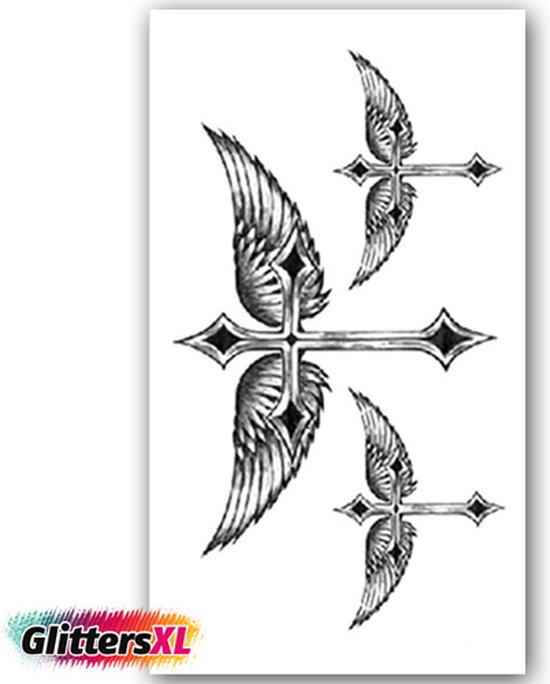 GlittersXL Temporary Tattoo Kruis met Vleugels (11x6cm) [Neptattoo
