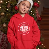 Kerst Hoodie Rood Kind - Merry Christmas Round (3-4 jaar - MAAT 98/104) - Kerstkleding voor jongens & meisjes