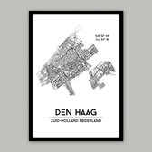 Den Haag city poster, A4 met lijst, plattegrond poster, woonplaatsposter, woonposter