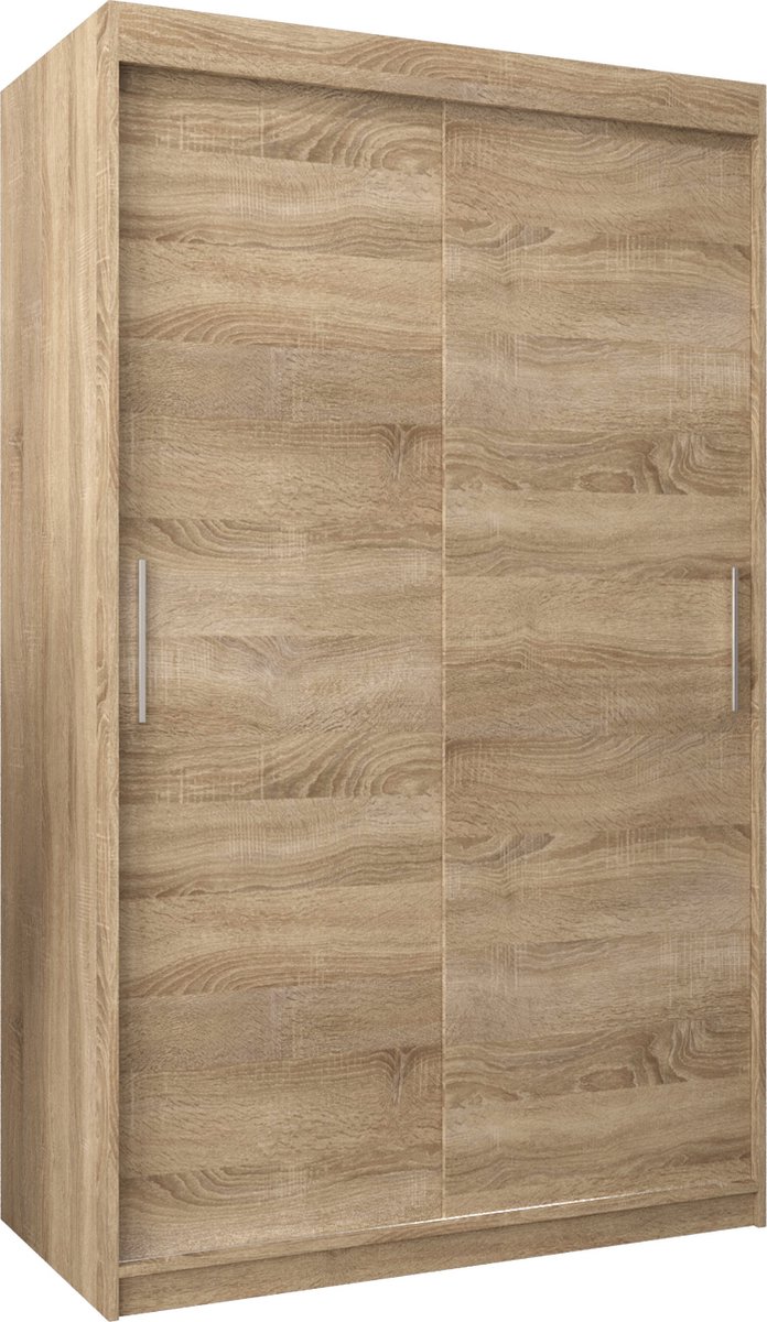 InspireME Kledingkast met 2 schuifdeuren, Modern-stijl, Kledingkast met planken (BxHxD): 120x200x62 - TORM 120 Sonoma Eik met 2 lades