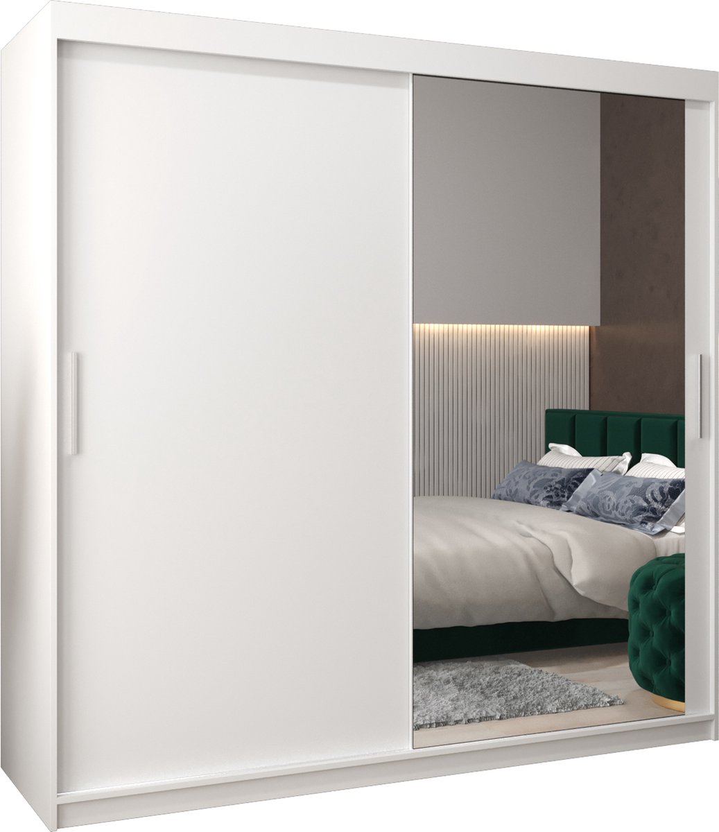 InspireME Kledingkast met 2 schuifdeuren, Modern-stijl, Kledingkast met planken (BxHxD): 200x200x62 - TORM II 200 Wit Mat