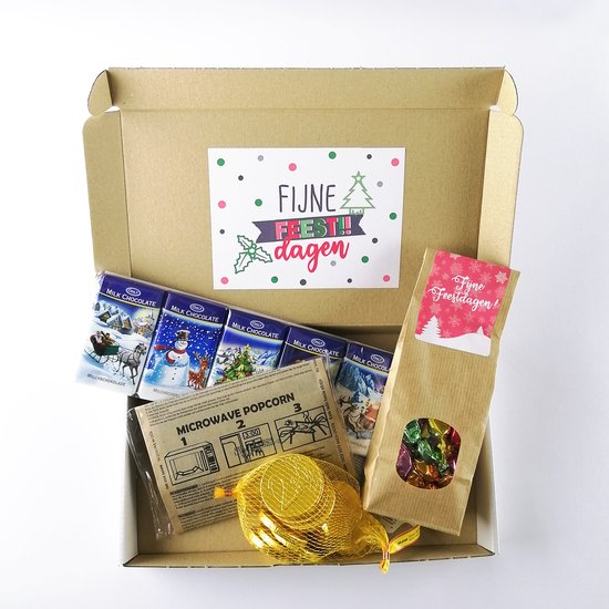Kerstpakket brievenbus cadeau Chocolade Popcorn Zuurtjes Cadeau