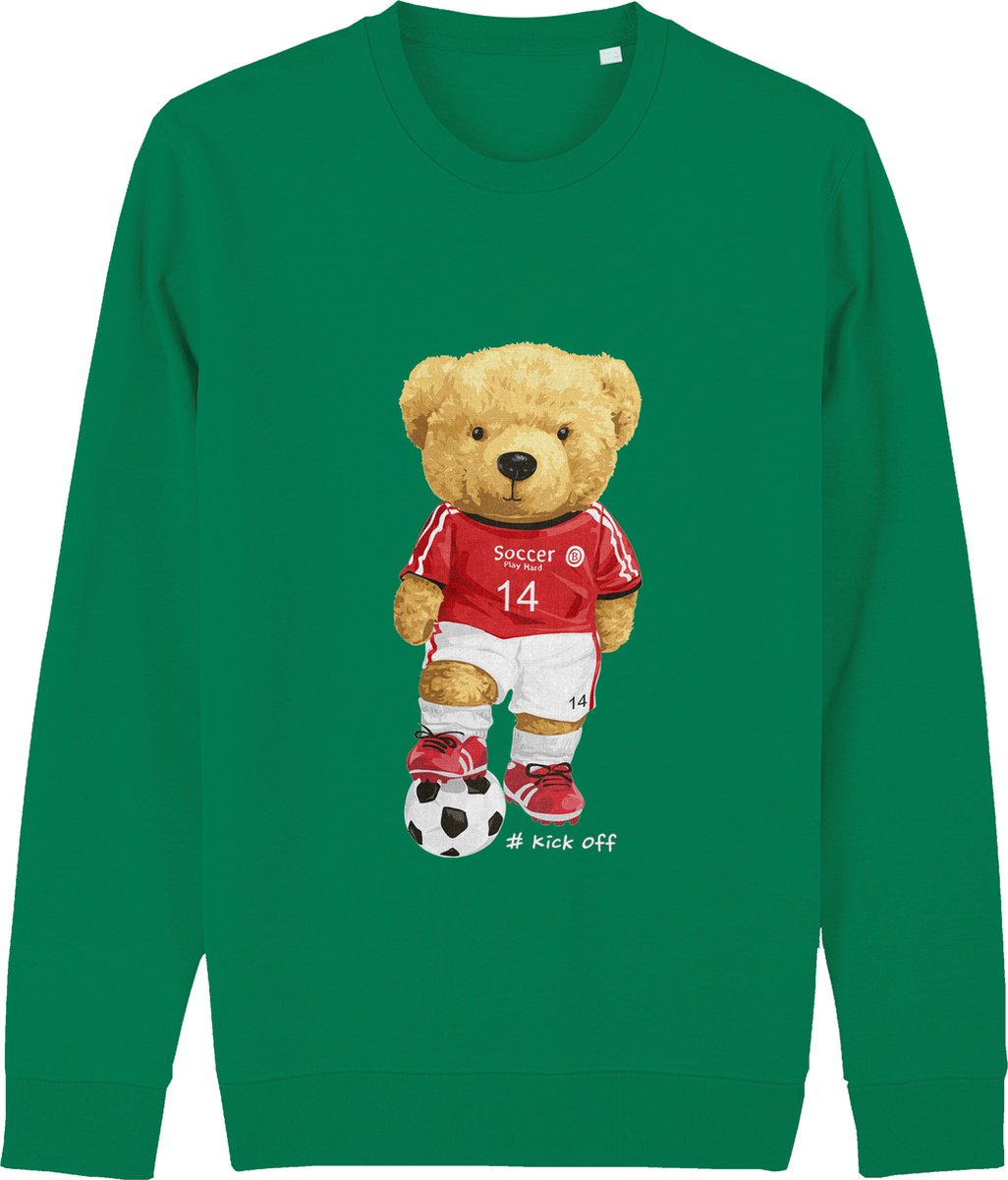 Jongens en Meisjes Sweater - Beer met Voetbal - Groen - Maat 104