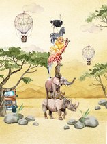 Kinderposter - Safari - Poster - wonen - Kinderkamer - Wanddecoratie - Decoratie - Babykamer - Dieren - Safari - Olifant - Leeuw - Dieren Poster - Waterverf - Stoer Kado - Hip Kado - StudioRak