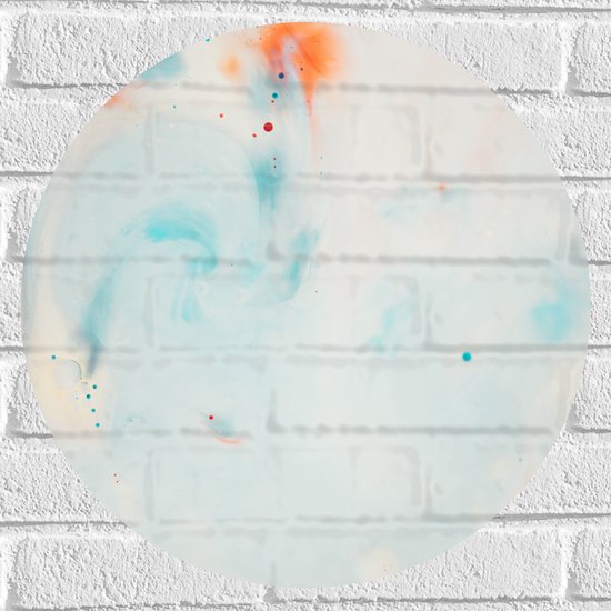 WallClassics - Muursticker Cirkel - Abstracte Blauw/Oranje Vlekken op Witte Achtergrond - 50x50 cm Foto op Muursticker