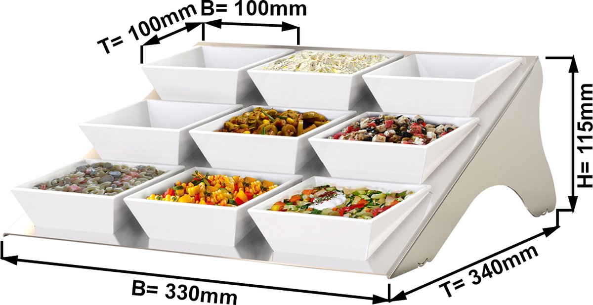 Etagerie / Buffethouder - incl. 9 melamine kommen -hoekig | GGM Gastro