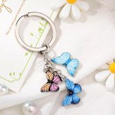 Sleutelhanger - Sleutelhanger met Drie verschillende Vlinder - Blauw, Blauw, Oranje- Schattige Sleutelhanger met vlinders van Roestvrij Staal
