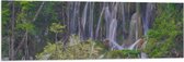 WallClassics - Vlag - Prachtige Waterval in het Bos - 120x40 cm Foto op Polyester Vlag
