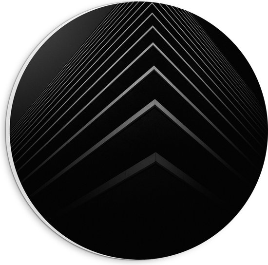 WallClassics - PVC Schuimplaat Muurcirkel - Stapel Zwarte Abstracte Platen - 20x20 cm Foto op Muurcirkel (met ophangsysteem)