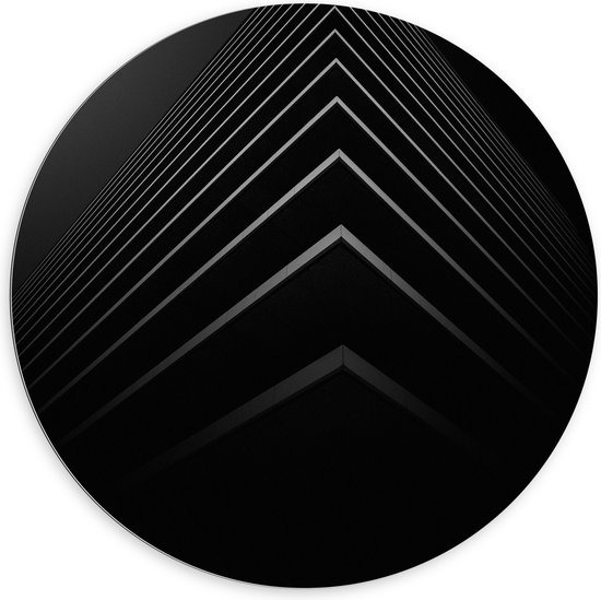 WallClassics - Dibond Muurcirkel - Stapel Zwarte Abstracte Platen - 100x100 cm Foto op Aluminium Muurcirkel (met ophangsysteem)