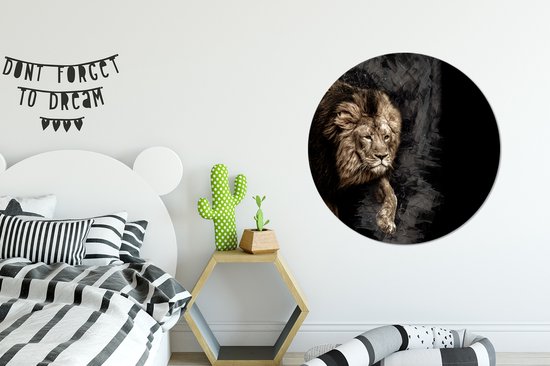 WallCircle - Stickers muraux - Cercle Papier Peint - Lion - Animaux - Zwart - 100x100 cm - Cercle Mural - Auto Adhésif - Sticker Papier Peint Rond XXL