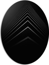 WallClassics - PVC Schuimplaat Ovaal - Stapel Zwarte Abstracte Platen - 51x68 cm Foto op Ovaal  (Met Ophangsysteem)