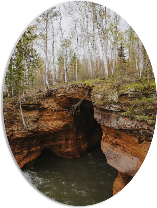 WallClassics - PVC Schuimplaat Ovaal - Rivier Stromend onder Brug - 51x68 cm Foto op Ovaal  (Met Ophangsysteem)