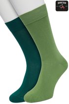 Bonnie Doon Basic Sokken Heren set Licht Groen met Donker Groen maat 47/52 - 2 paar - Basis Katoenen Sok - Gladde Naden - Brede Boord - Uitstekend Draagcomfort - Goede Pasvorm - 2-pack - Multipack - Effen - Trekking Green/Loden Frost - OL6324012.495