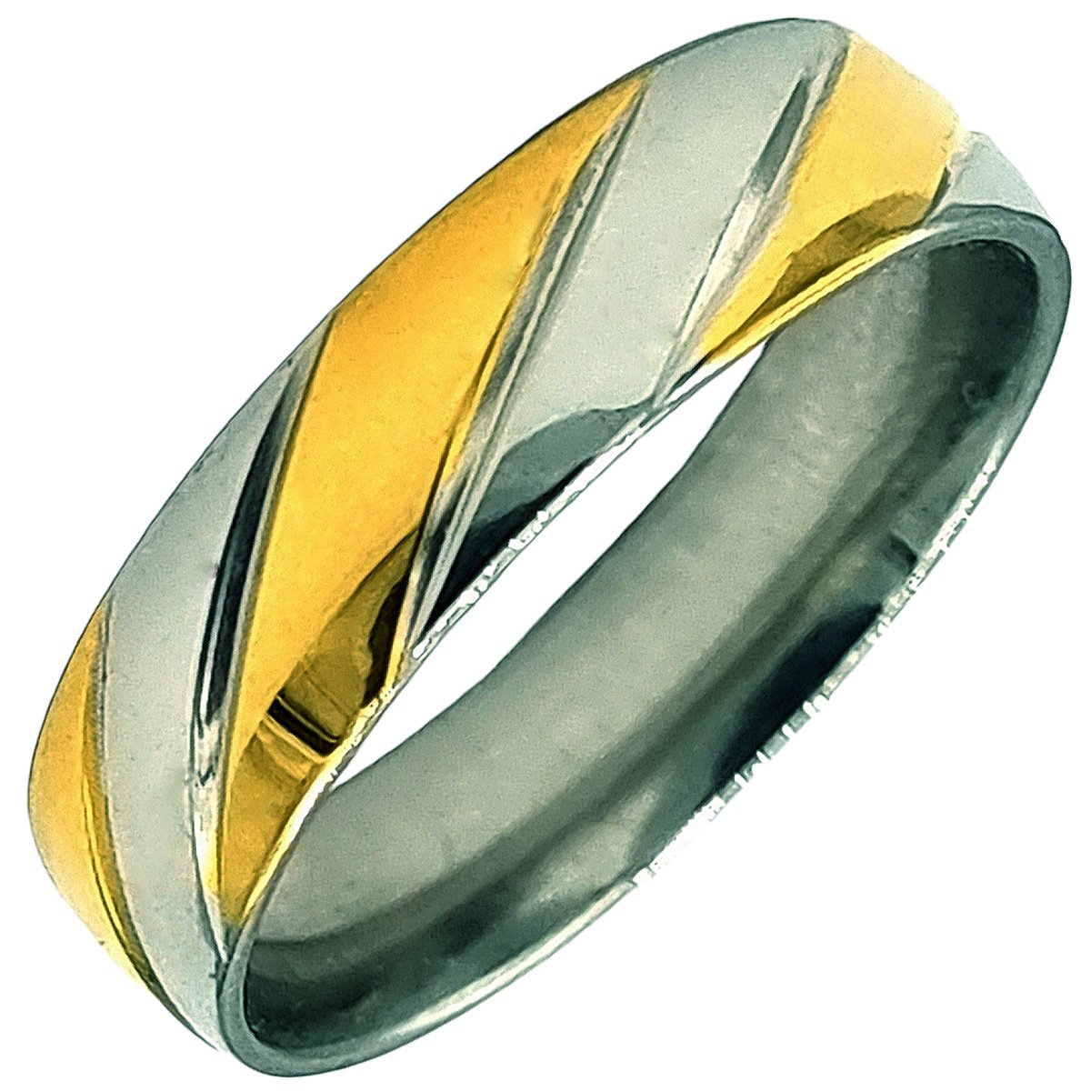 Tesoro Mio Michel – Stalen Ring – Staal In Kleur Zilver En Goud – 19 mm / Maat 60