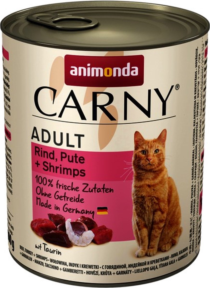 Animonda Animonda Carny Serie - Natvoer voor Volwassen Katten - Rundvlees, Kalkoen en Garnalen - Graanvrij