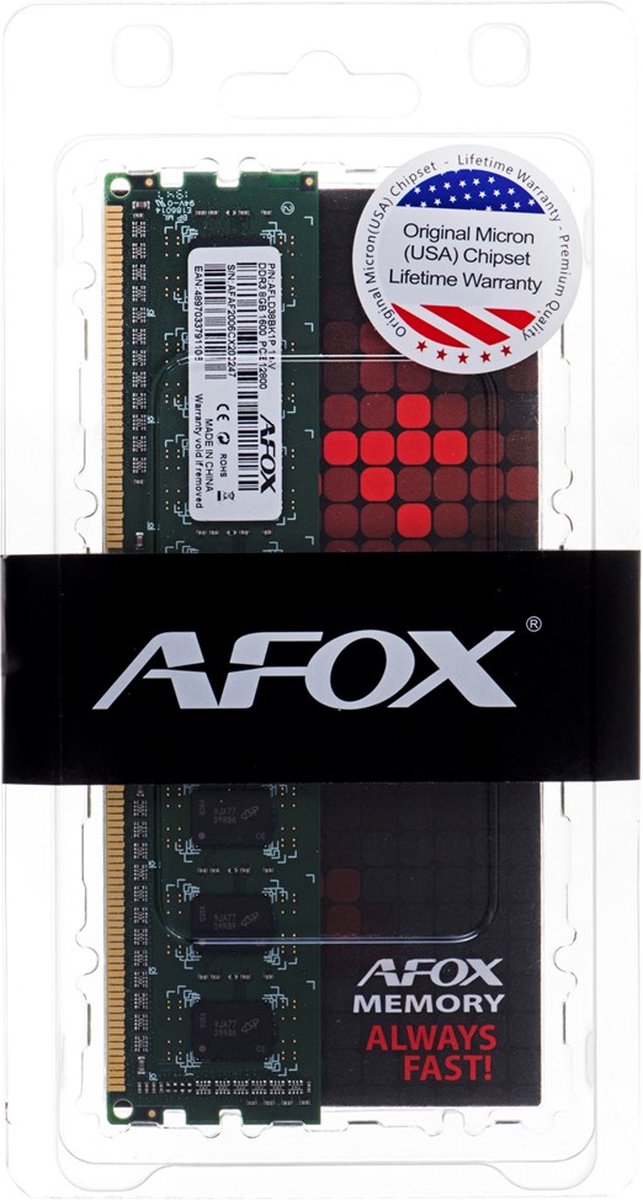 AFOX AFLD38BK1L geheugenmodule 8 GB 1 x 8 GB DDR3L