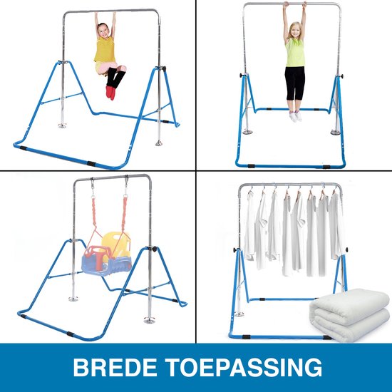 DVDGSC Turnrek voor kinderen, voor binnen - opvouwbaar gymnastiekrek met ringen, optrekstang, horizontale training, bar, trainingsapparaten voor kinderen van 3 tot 12 jaar oud (roze