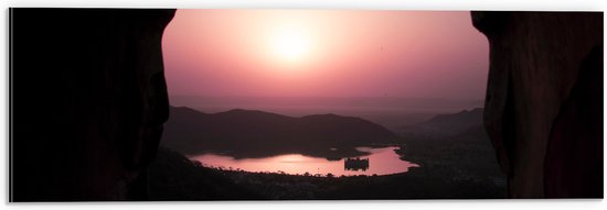 WallClassics - Dibond - Roze Kleurige Zonsondergang - 60x20 cm Foto op Aluminium (Met Ophangsysteem)