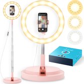 iMoshion Ringlamp met Statief en Afstandsbediening - Selfie Ring Light voor perfecte TikTok videos - Verstelbaar statief smartphone tot 168cm - Rosé Goud