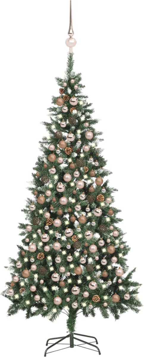 Prolenta Premium - Kunstkerstboom met LED's, kerstballen en dennenappels 210 cm