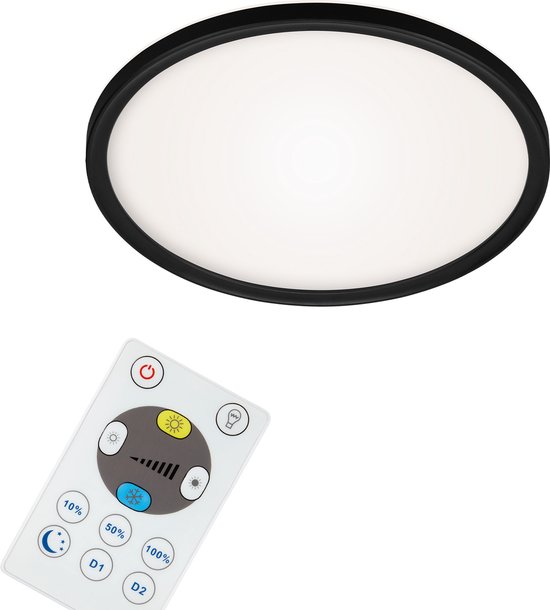 Briloner Verlichting - LED-paneel, plafondlamp dimbaar, plafondlamp met achtergrondverlichting, incl. afstandsbediening, 18 Watt, 2400 lumen, wit-zwart