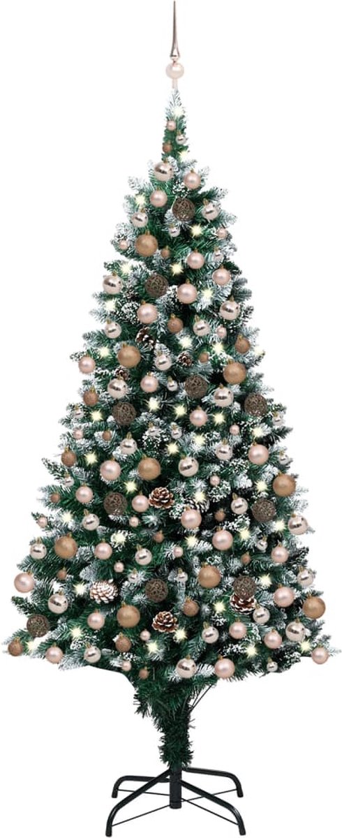 Prolenta Premium - Kunstkerstboom met LED's, kerstballen en dennenappels 210 cm