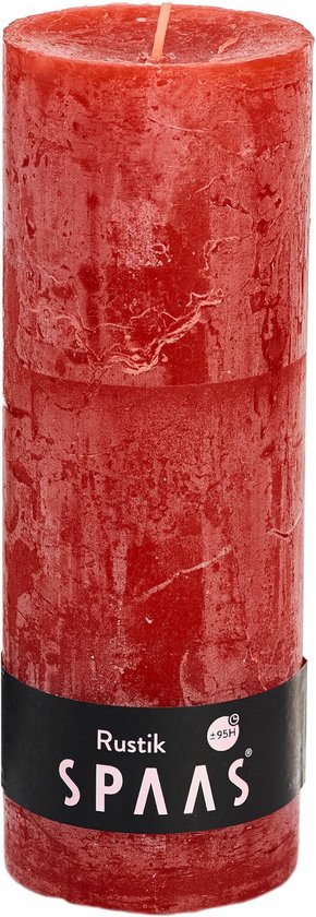 SPAAS - Rustieke geurloze Cilinderkaars hoogte 13cm, ± 95 uur - Rood - Cilinderkaars