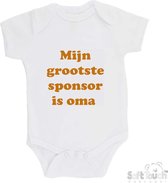 100% katoenen Romper "Mijn grootste sponsor is oma" Unisex Katoen Wit/tan Maat 56/62