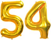 Folie Ballon Cijfer 54 Jaar Goud Verjaardag Versiering Helium Cijfer Ballonnen Feest versiering Met Rietje - 86Cm
