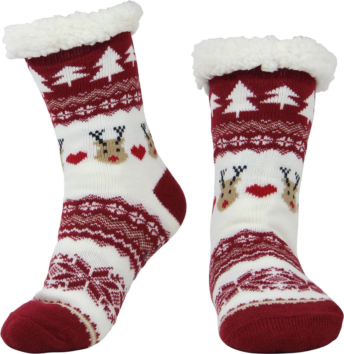 JAXY - Huissokken Dames - Verwarmde Sokken - Anti Slip Sokken - Huissokken - Bedsokken - Warme Sokken - Kerstcadeau Voor Vrouwen - Thermosokken - Dikke Sokken - Fluffy Sokken - Kerstsokken Dames en Heren - Rendier Rood