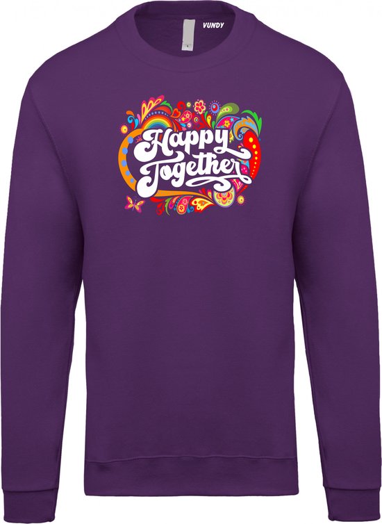 Sweater Happy Together Print | Toppers in Concert 2022 | Toppers kleding shirt | Flower Power | Hippie Jaren 60 | Paars | maat 3XL