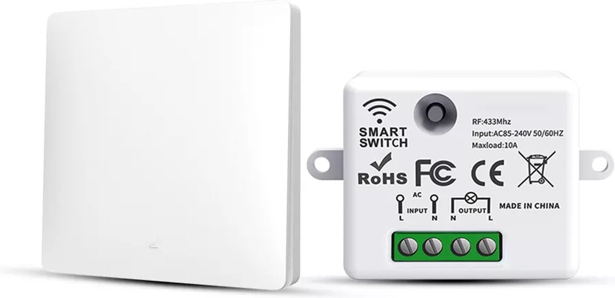 Draadloos lichtschakelaar-set, batterijloze 1000 W kinetische RF-schakelaar met ontvanger met 100 m bereik, regenbestendige IP65-wandschakelaar (2-gangs draadloze schakelaar