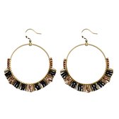 HINTH, Hoops Multi Beads Big, Brown, Handgemaakte Gouden Oorbellen met Bruine Kralen