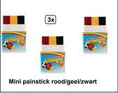 3x PXP Professional colours mini stick 7 gram black/yellow/red - Belgium - European Championship football sport theme party festival face paint
