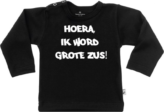 T-Shirt hoera ik word grote zus 74/80 / lange mouw / zwart | bol.com