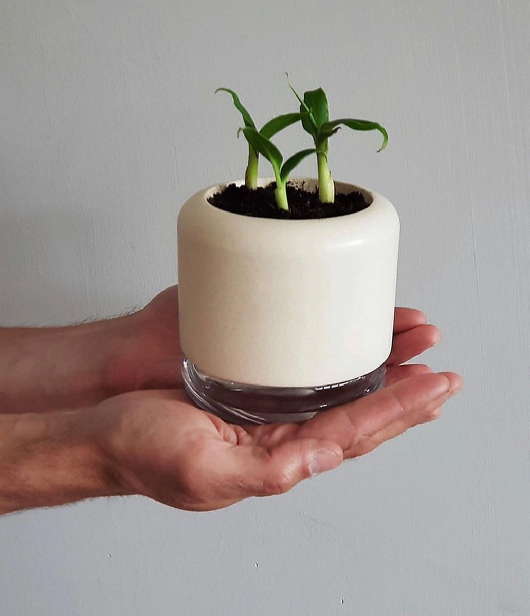 Handgemaakte zelfwaterende plantenpot - bloempot met waterreservoir | Pikaplant Geo h2o | keramiek/glas — cadeau in Wonen & Interieur - foto 5