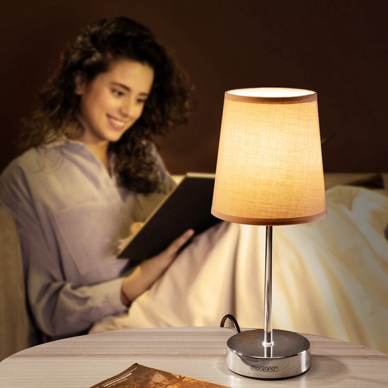 Monzana Lampe de Table 32cm Abat-jour E14 Métal Chrome Veilleuse Lampe de Bureau Taupe