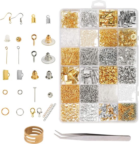61-teiliges DIY Schmuck Set Gold - 20m Gliederkette Mit Karabinern & Ringen