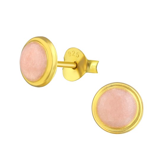 Joy|S - Zilveren roze rond oorbellen - 7mm - 14k goudplating