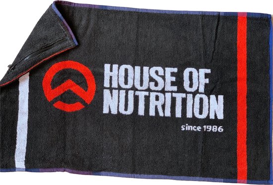 Sports Towel (84 x 50 cm - Zwart) - House of Nutrition - 2 opbergvakjes met rits en sleeve - 100% katoen - Fitness handdoek